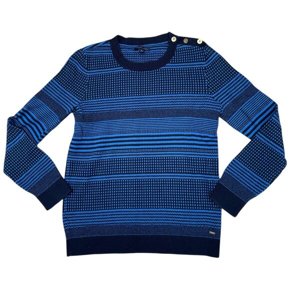 Tommy Hilfiger Striped Pullover Sweater Navy Blue 100% Cotton Nautical Preppy M - Picture 2 of 12